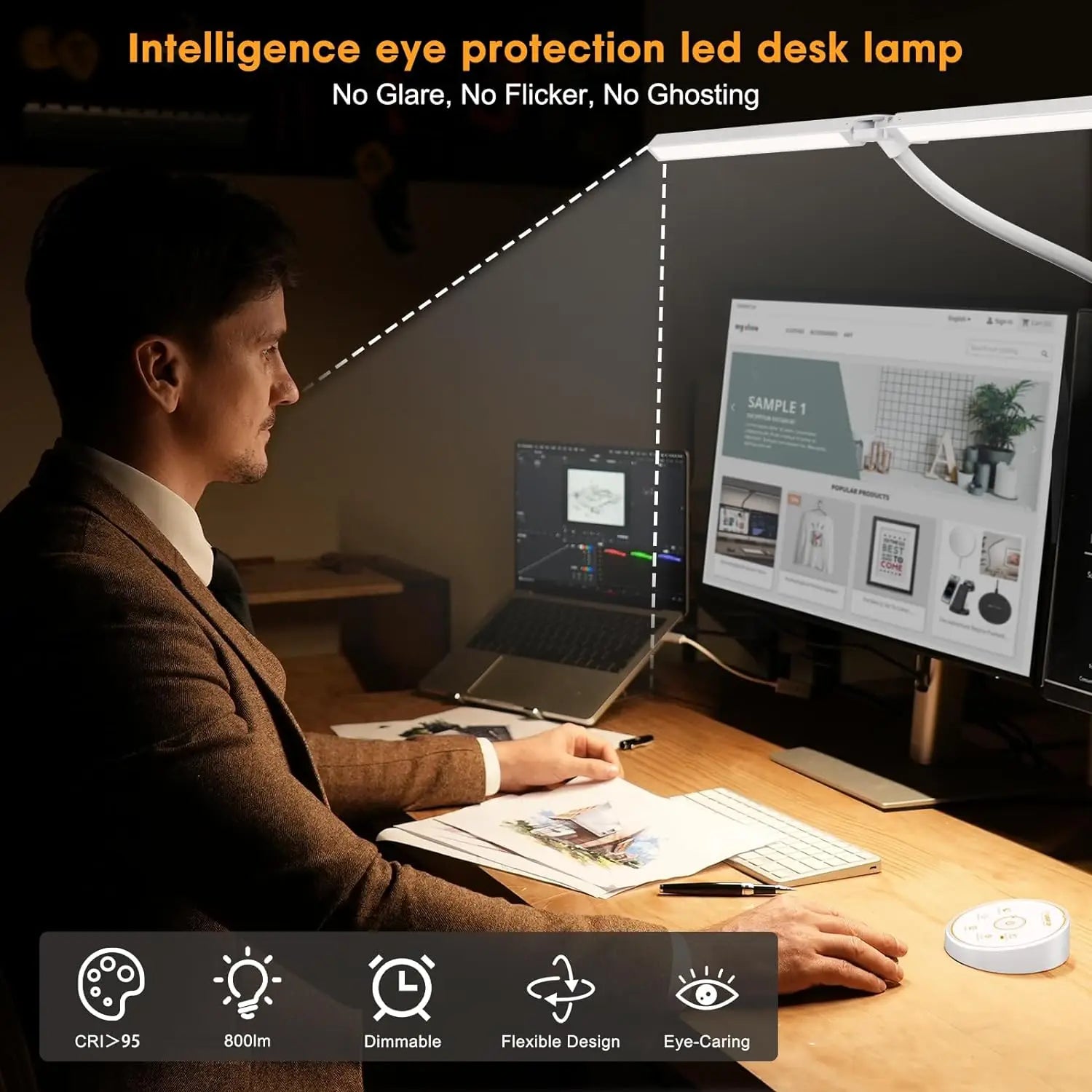 Lampe Bureau LED — Double Tête Architecte Soin des Yeux